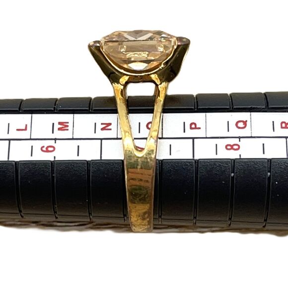 Champagne Cubic Zirconia Gold-Finished Ring Square Crystal Ladies Jewelry Sz 7 - Picture 7 of 7